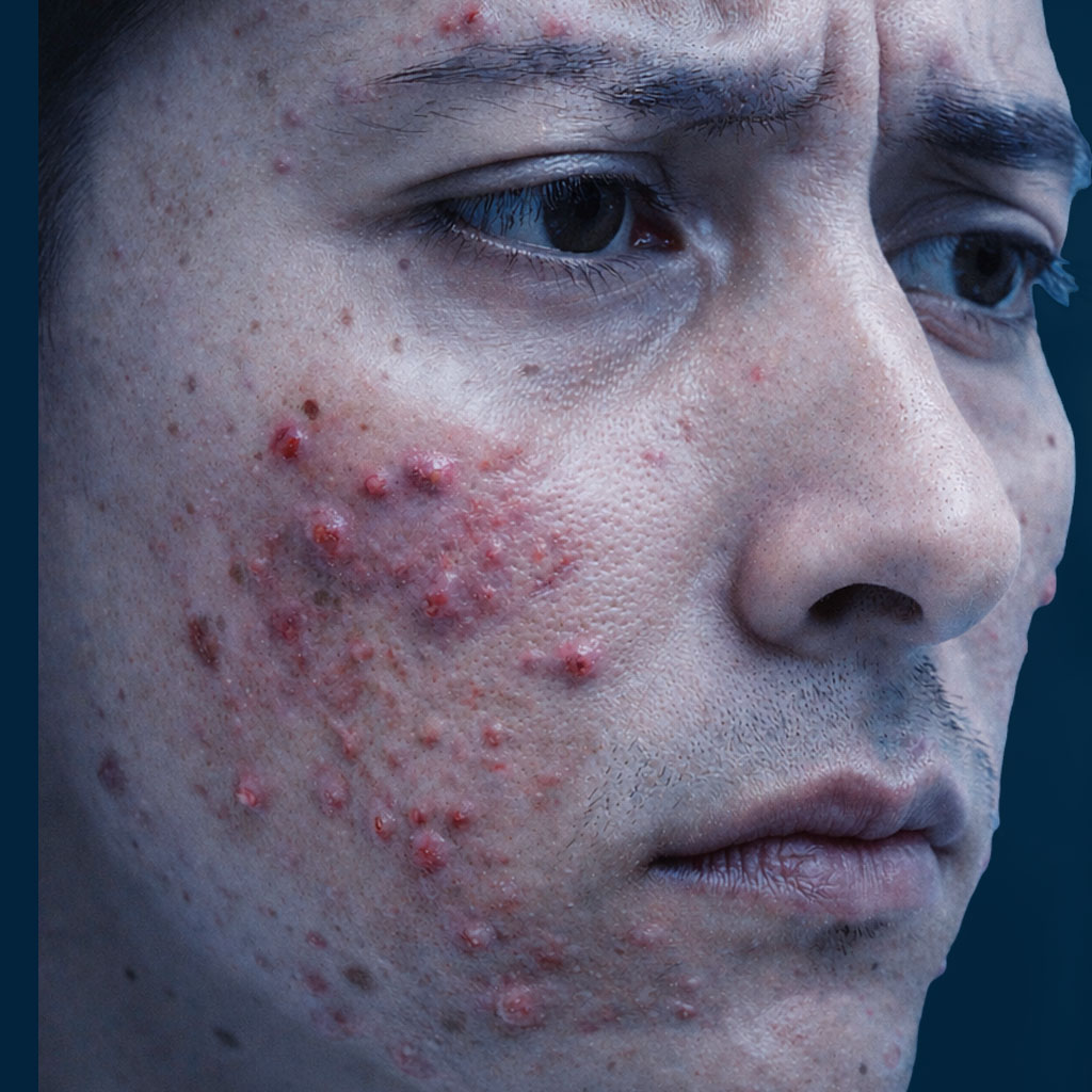 Persistent adult acne with incomplete therapeutic response illustrating treatment failure and chronic inflammatory lesions