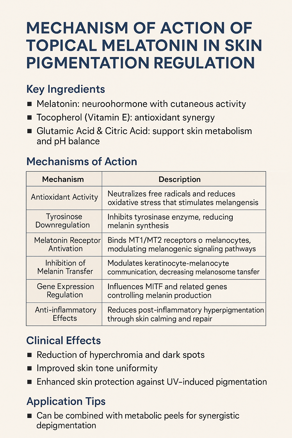 Mechanism of action of topical melatonin in skin pigmentation regulation