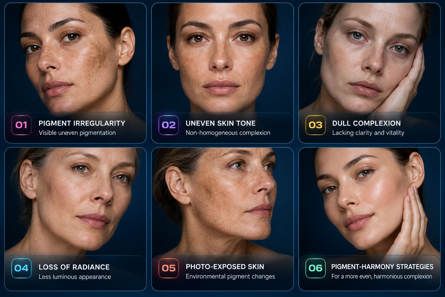 Clarté de Lune specific indications: pigment irregularity, uneven skin tone, dull complexion, loss of radiance, photo-exposed skin and pigment harmony