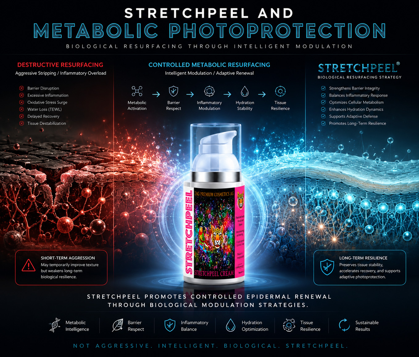 Stretchpeel and metabolic photoprotection
