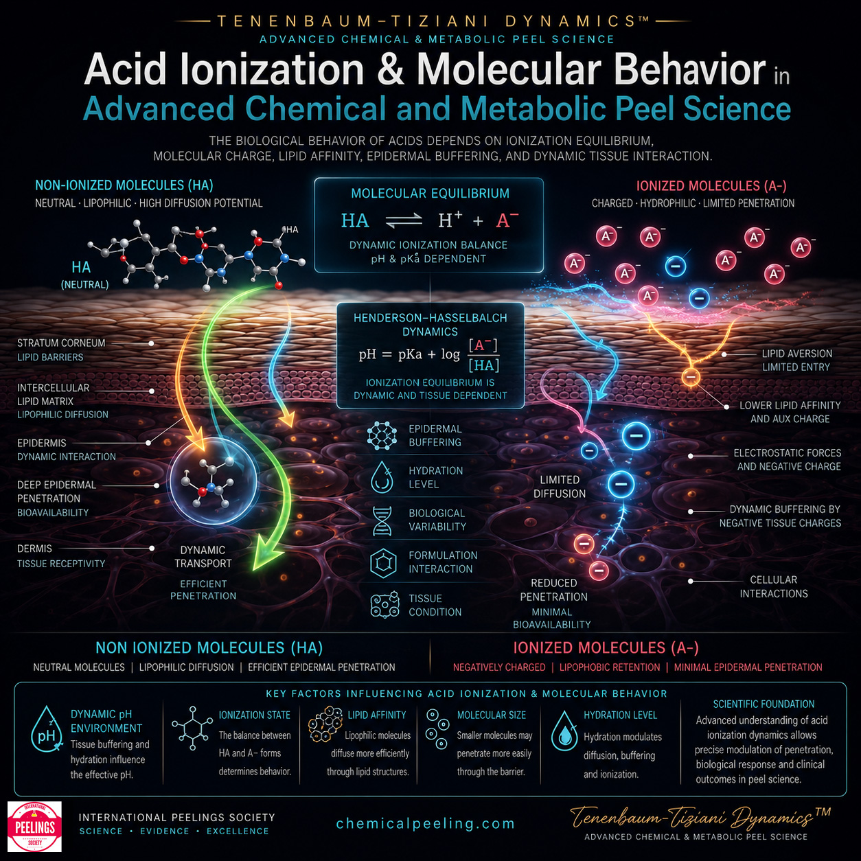 Acid ionization and epidermal molecular diffusion dynamics