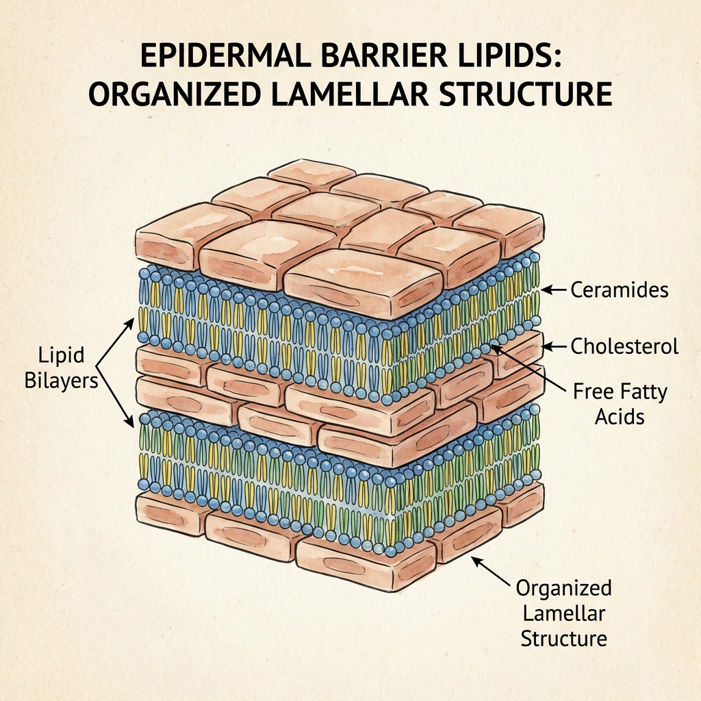 Epidermal barrier lipids and lamellar organization