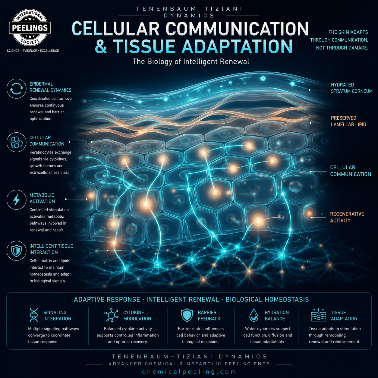 Cellular communication and tissue adaptation in metabolic peel science